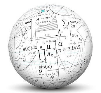 Globe formed from mathematical notation